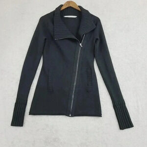 Athleta Wool Blend Women's XS Ribbed Asymmetrical Zip Black Jacket  6CT